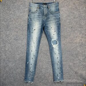 Purple Brand Jeans Mens 30 30x32 Paint Splattered Distressed P002 Slim Denim